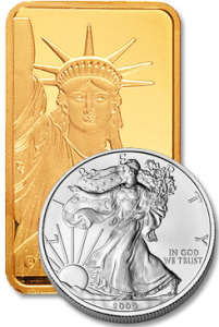 Silver and Gold Bullion Silver coin and Gold Bullion