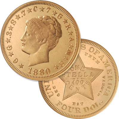 Rare 1880 $4 Coiled Hair Stella Gold Coin