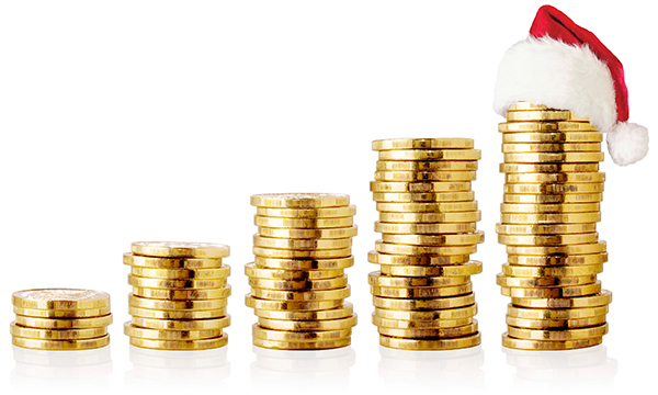 Gold Coins Stacked With Christmas Hat