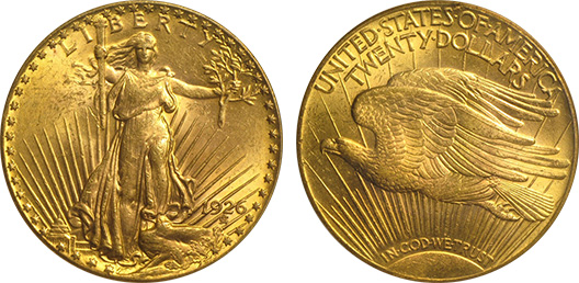 $20 Saint-Gaudens Gold Double Eagle, Numismatic Vlaue: MS-61