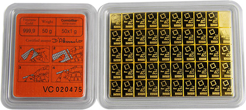 gold valcambi bar in packaging