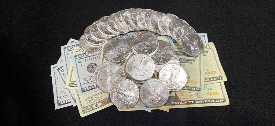 American Silver Eagle Coins and cash