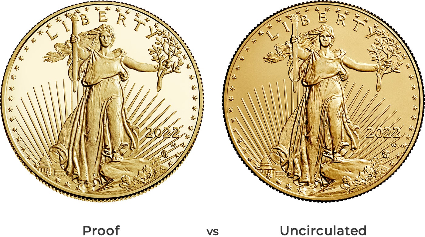 proof vs uncirculated american gold eagle coin