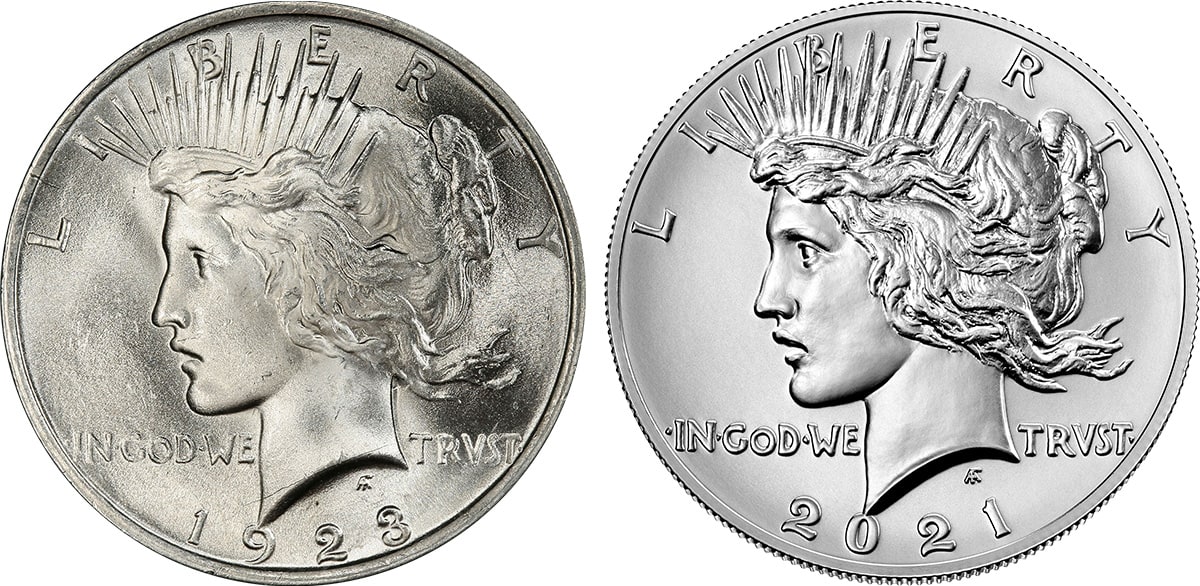 Original vs Modern Peace Dollar