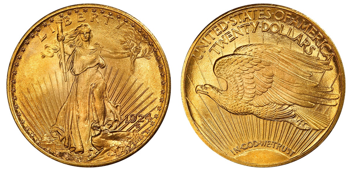 1924 saint gaudens 20 dollar coin front and back