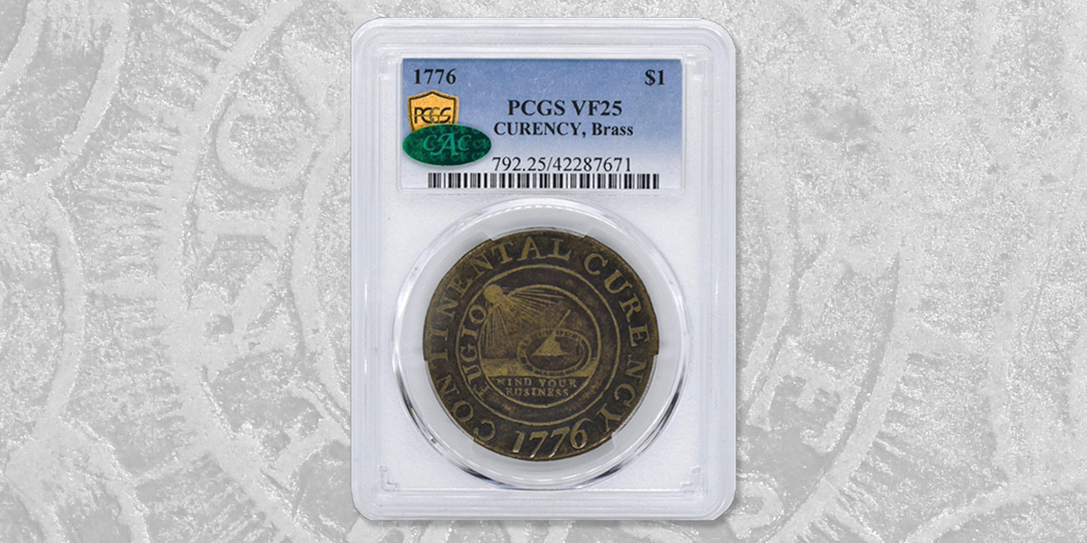 1776 Continental Dollar PCGS VF25 Brass Coin