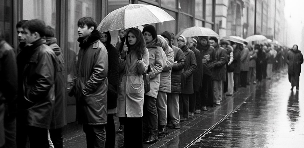 people in line for bank run