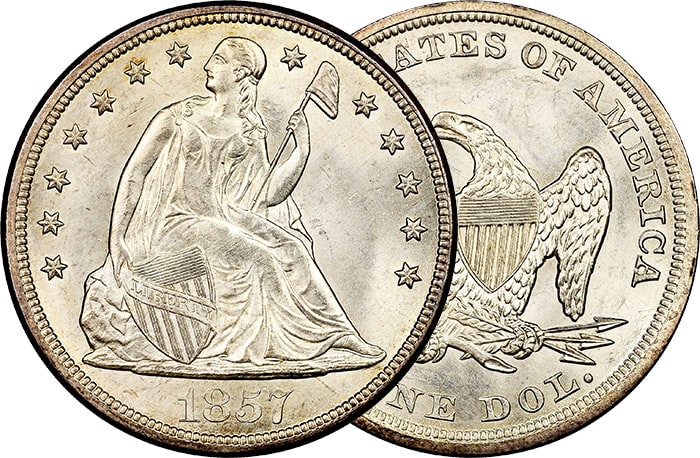 1857 american draped bust dollar coin