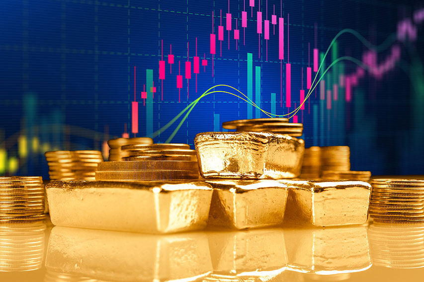 Gold bullion on candle stick chart