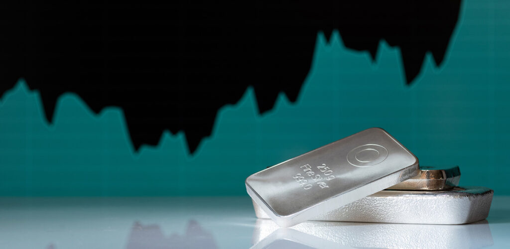 price chart with silver bar and coin