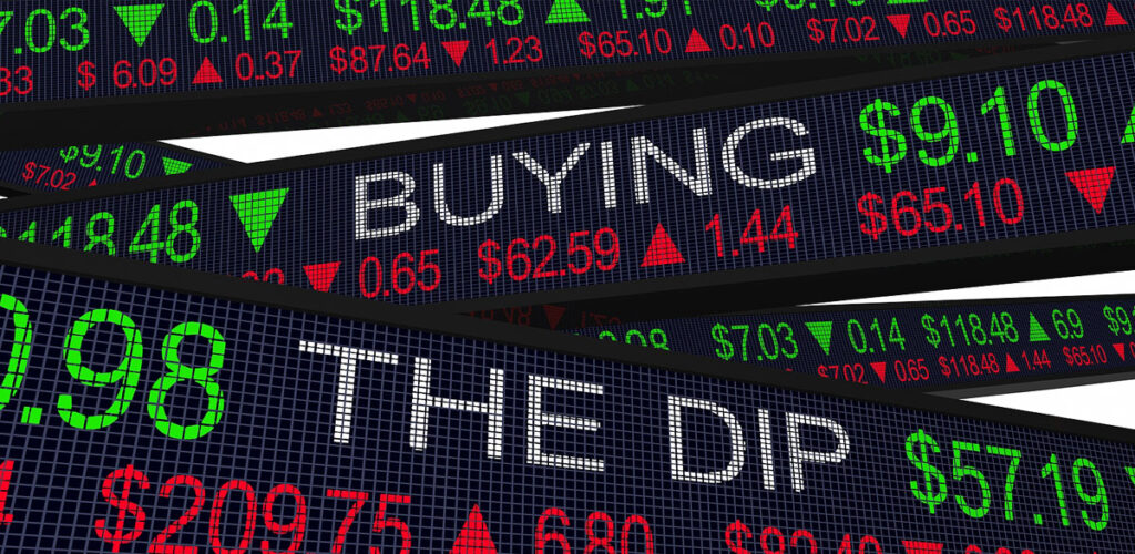 stock ticker with buying the dip