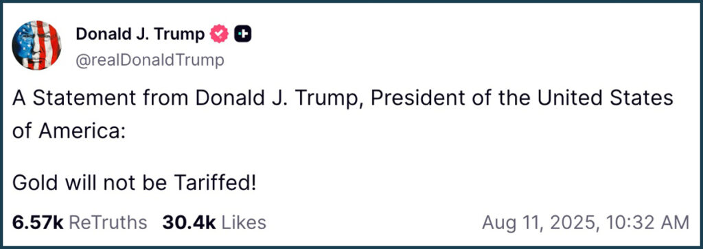 trump gold bar tariff truth post