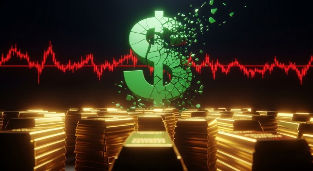 crumbling dollar and gold bullion