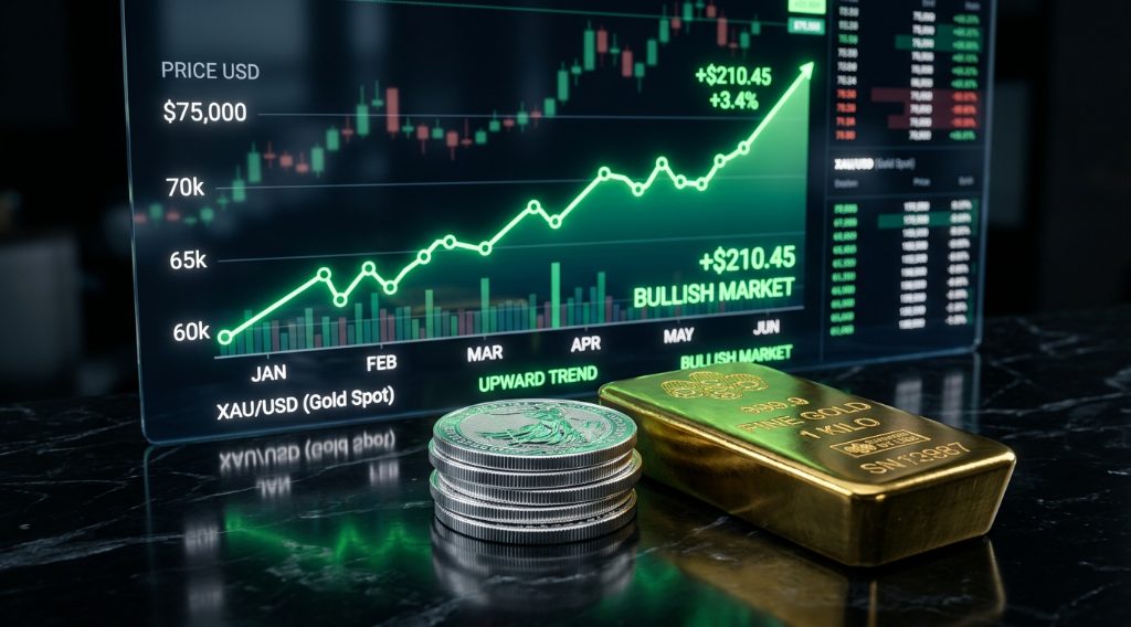 Silver coins and gold bar with upward price chart representing the Royal Mint demand surge